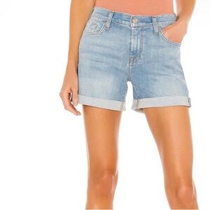7 For All Mankind Light Wash Mid Roll Cuffed Denim Shorts 28